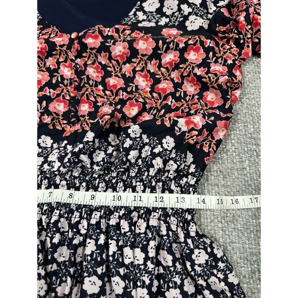 Eliza J Dress Womens 10P Blue‎ Pink Floral Smocked Waist Bell Sleeves - Picture 7 of 13